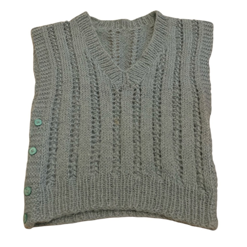 Vtg/Handmade Light Blue Chunky Knit V Neck Sweater Vest S/M